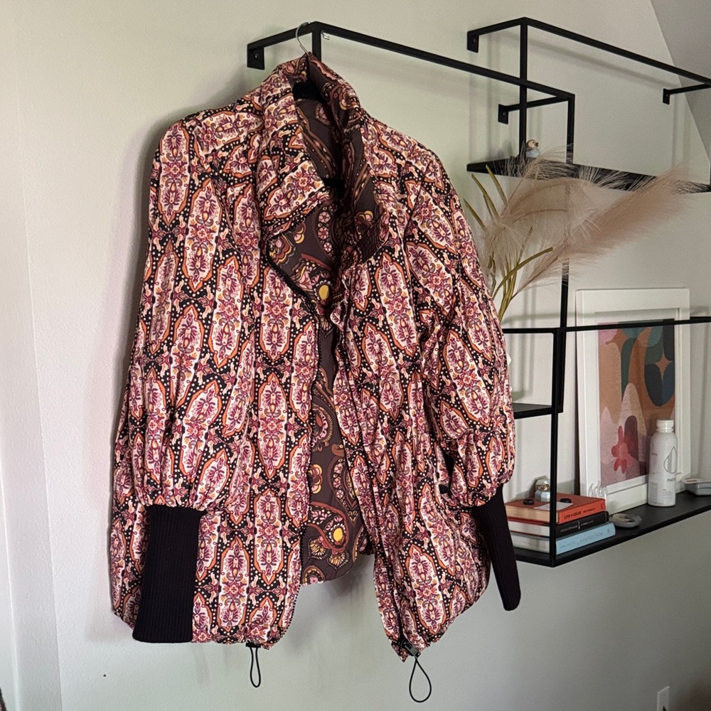 LA DoubleJ St. Moritz Pink and Brown Paisley Puffer Jacket